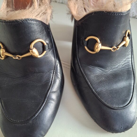GUCCI Princetown Fur Horsebit Mule Heels Clogs - Picture 10 of 13